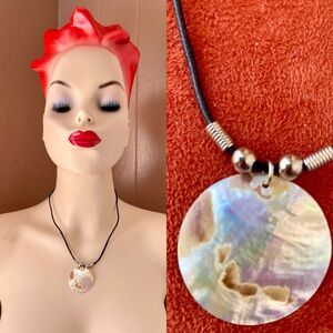 MOTHER of PEARL Pendant NECKLACE Seashell Abalone Cord Style O/S